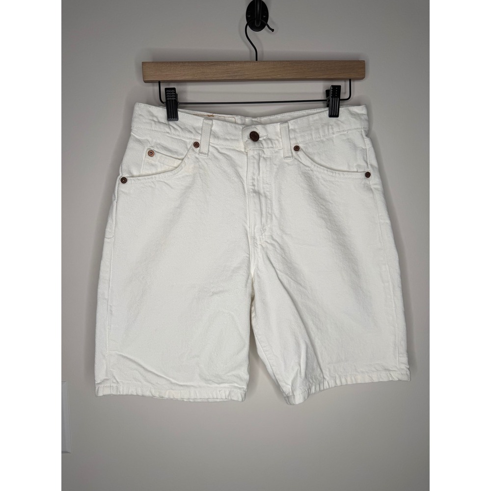 Vintage Levis 550 White Denim Shorts Made in USA Orange Tab Relaxed Fit Size 30